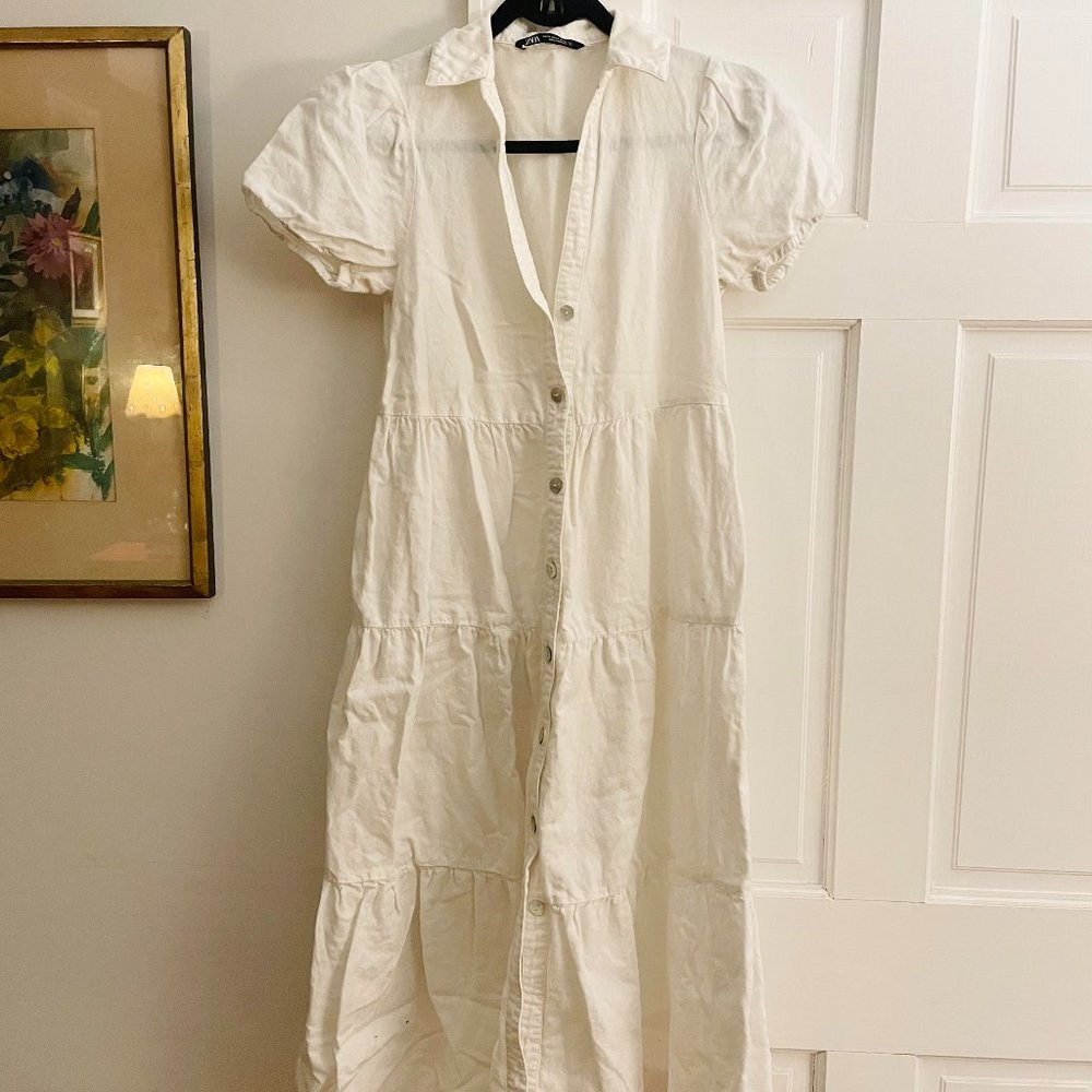 Zara Ruffle Button Down White Dress